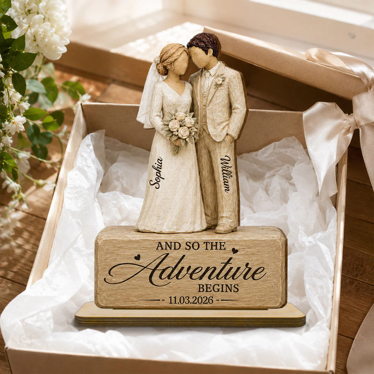 Wedding Couple 2D Flat - Personalized 2-Layered Wooden Plaque - Wedding Keepsake Gift For Couple - Image 3