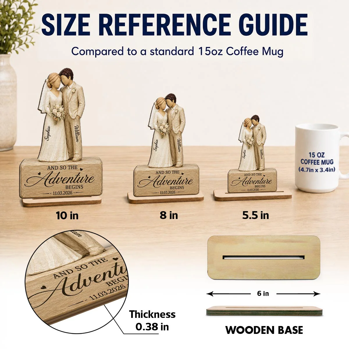 Wedding Couple 2D Flat - Personalized 2-Layered Wooden Plaque - Wedding Keepsake Gift For Couple - Image 4