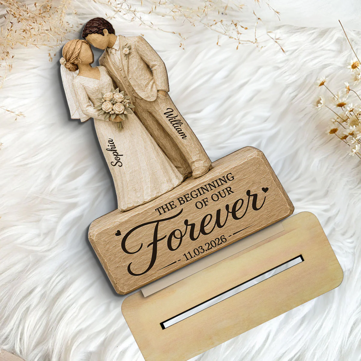 Wedding Couple 2D Flat - Personalized 2-Layered Wooden Plaque - Wedding Keepsake Gift For Couple - Image 5