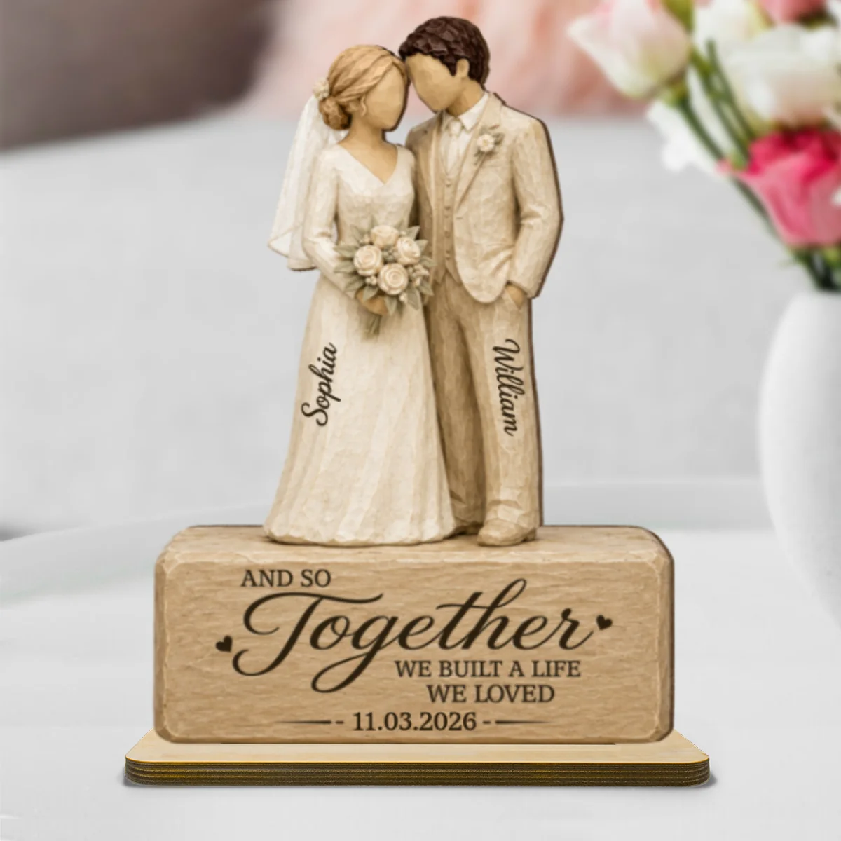 Wedding Couple 2D Flat - Personalized 2-Layered Wooden Plaque - Wedding Keepsake Gift For Couple - Image 9