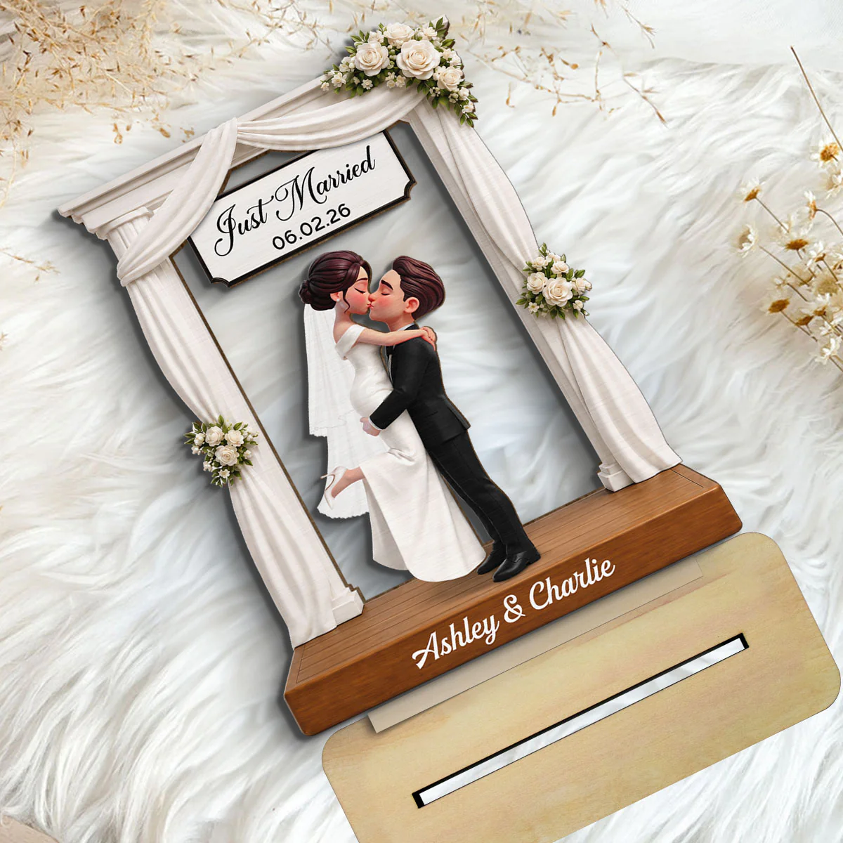 Wedding Couple 2D Flat - Personalized Wooden Plaque - Wedding Gift Anniversary Gift Newlywed Gift - Image 5
