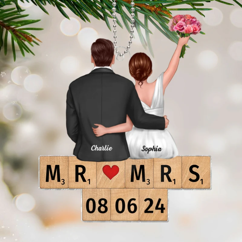 Wedding Couple Groom Bride Sitting On Puzzle Personalized Acrylic Ornament, Christmas Gift for Him for Her - Image 7
