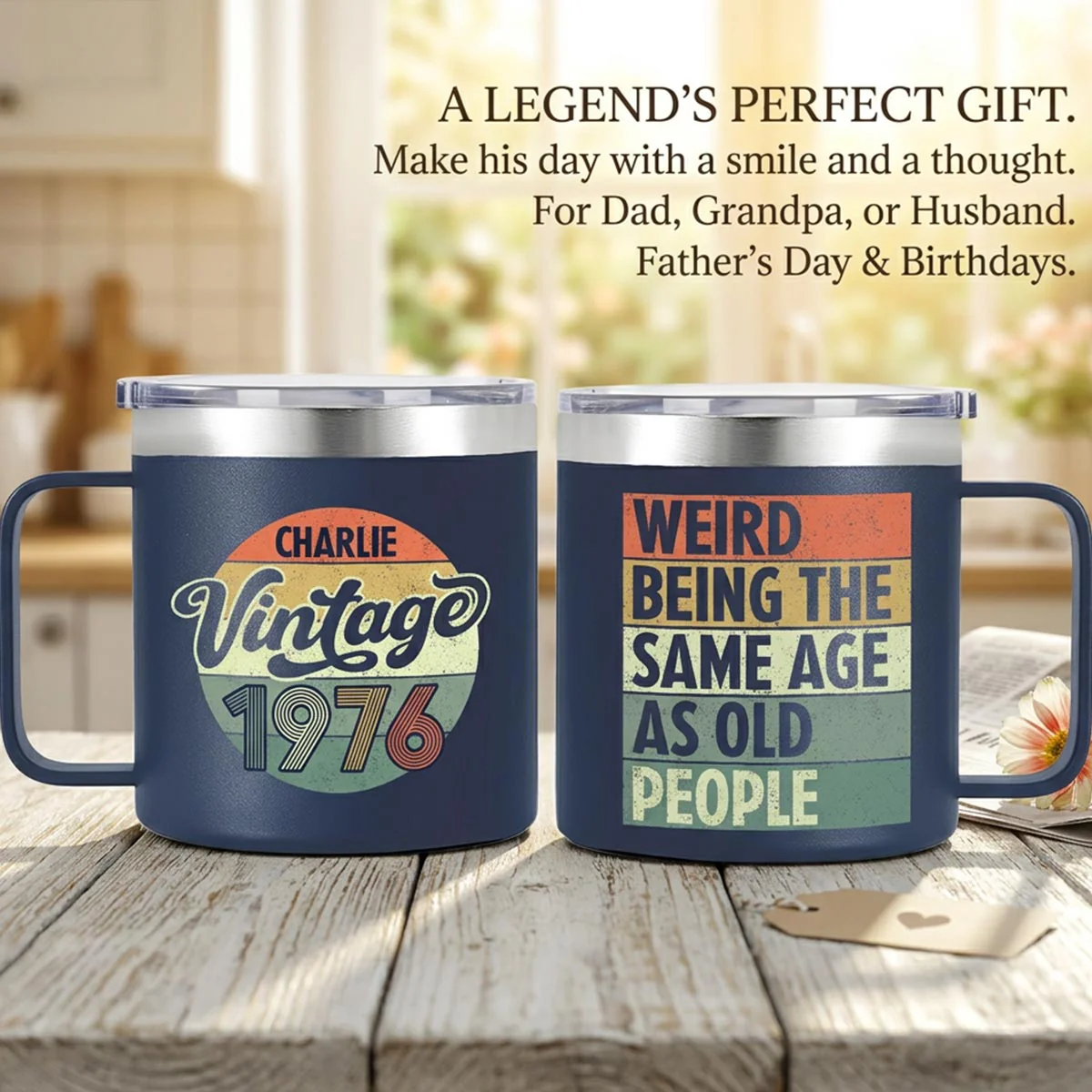 Weird Being The Same Age As Old People Vintage Style - Personalized Stainless Steel Tumbler With Handle - Funny Birthday Gift - Image 10