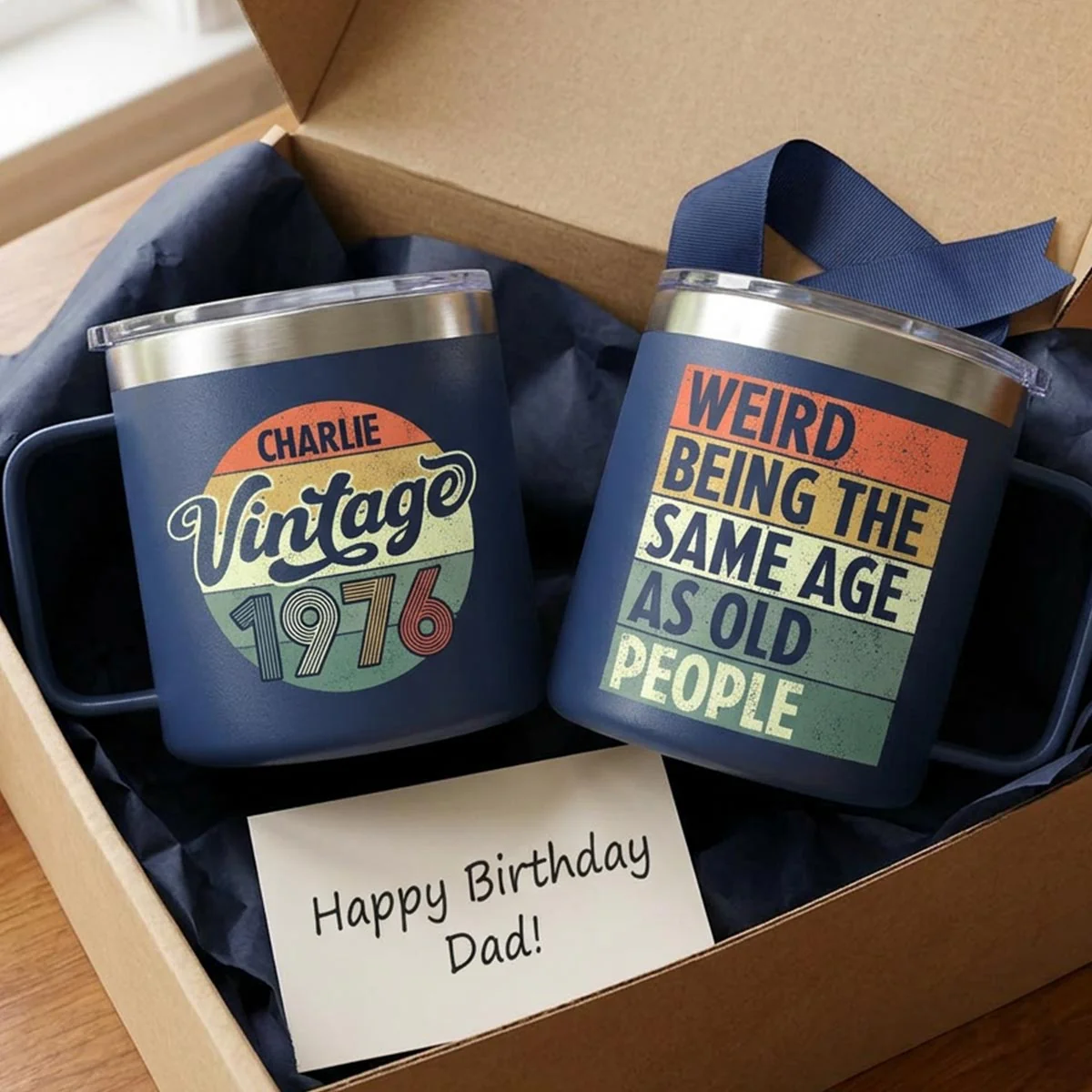 Weird Being The Same Age As Old People Vintage Style - Personalized Stainless Steel Tumbler With Handle - Funny Birthday Gift - Image 9