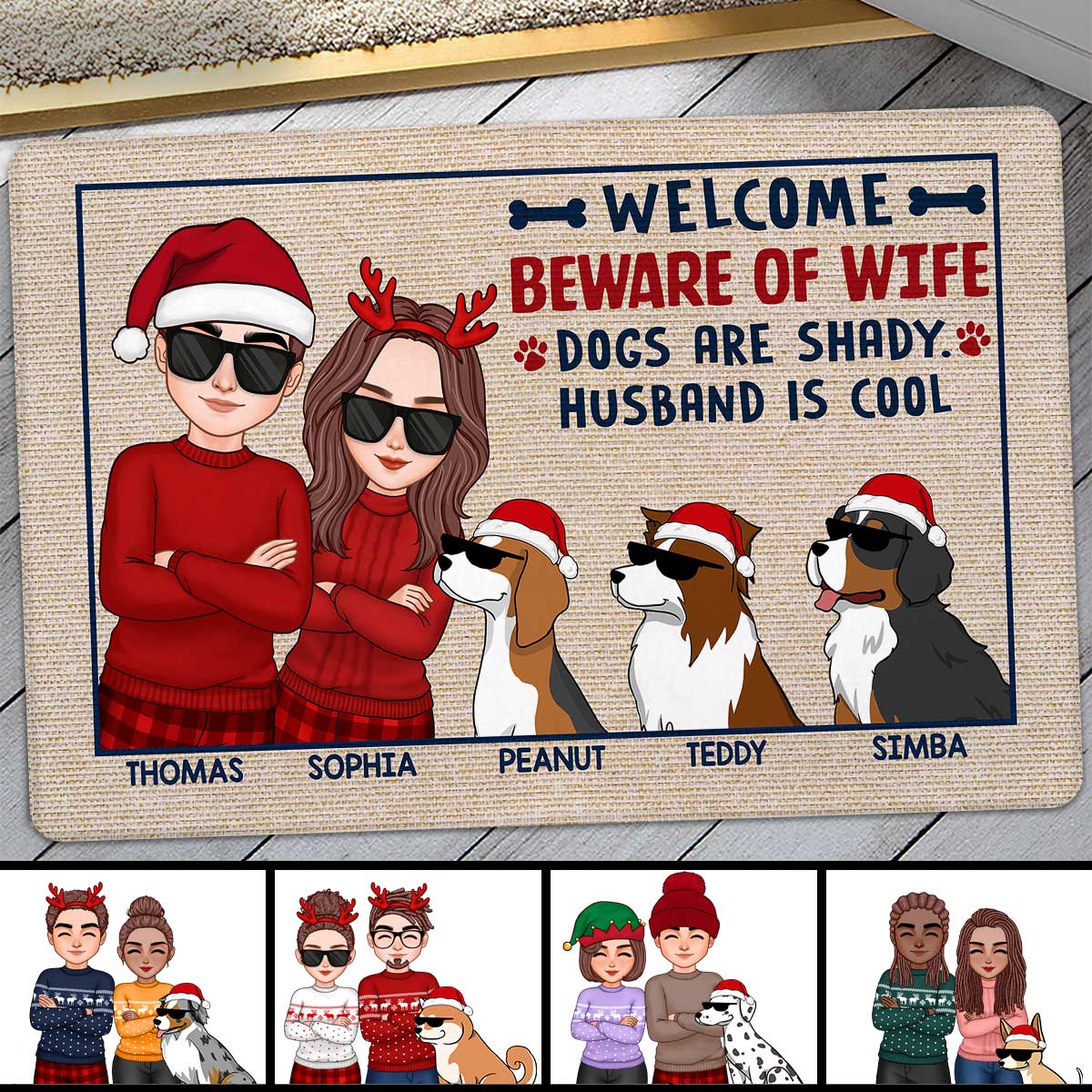 Welcome Beware Of Wife Dogs Are Shady Funny Dogs Cartoon Personalized Doormat - Image 2