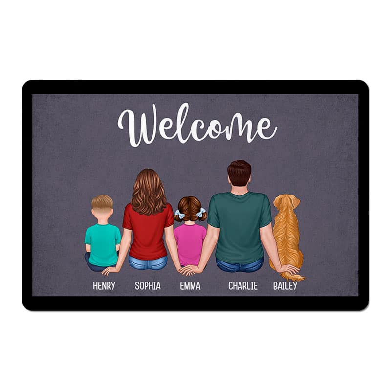 Welcome Family Couple Kid Dog Cat Personalized Doormat