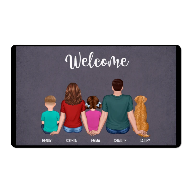 Welcome Family Couple Kid Dog Cat Personalized Doormat - Image 5
