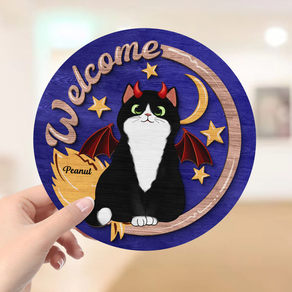Welcome Halloween Cat Personalized 2-Layer Wooden Plaque, Gift For Cat Lovers - Image 4