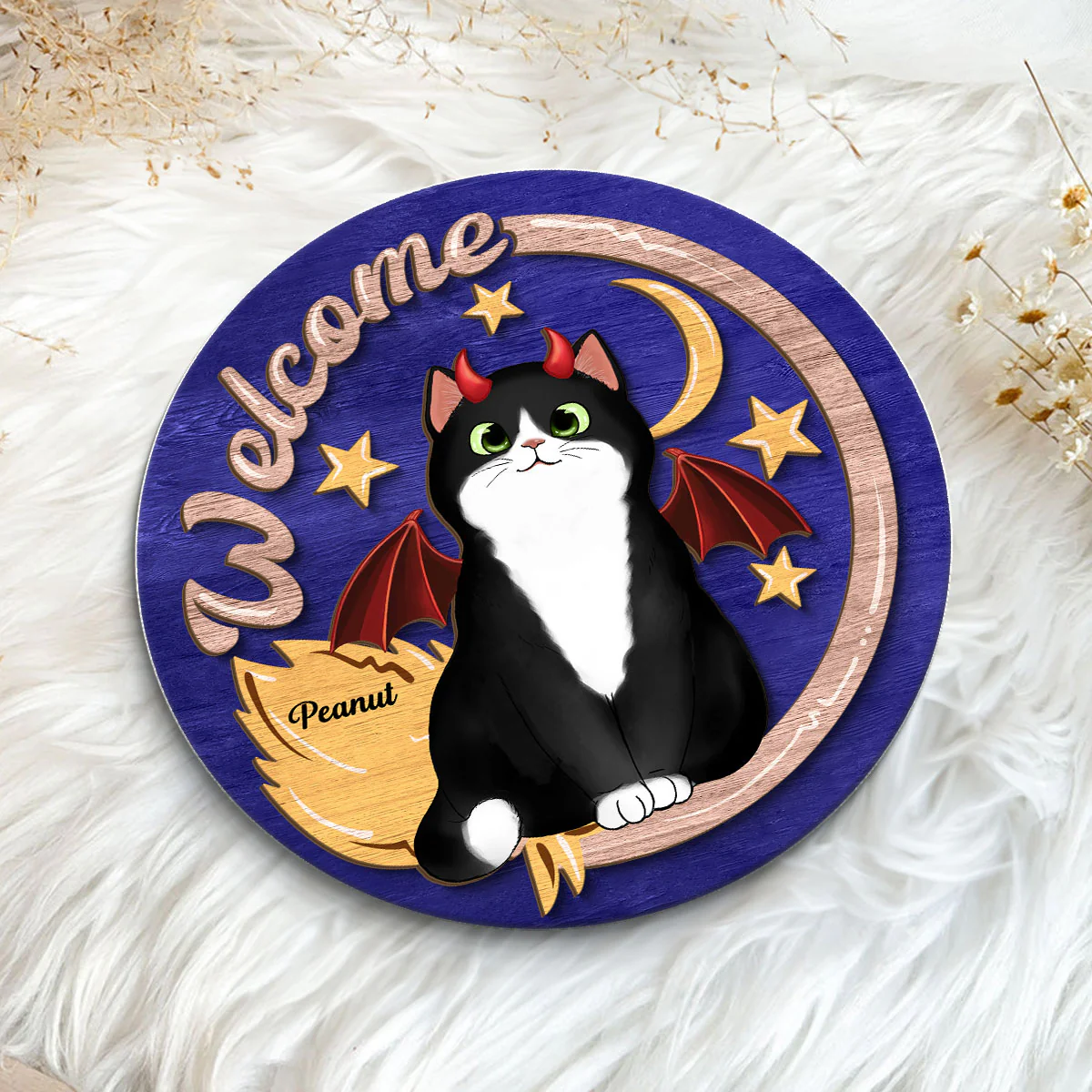 Welcome Halloween Cat Personalized 2-Layer Wooden Plaque, Gift For Cat Lovers - Image 5