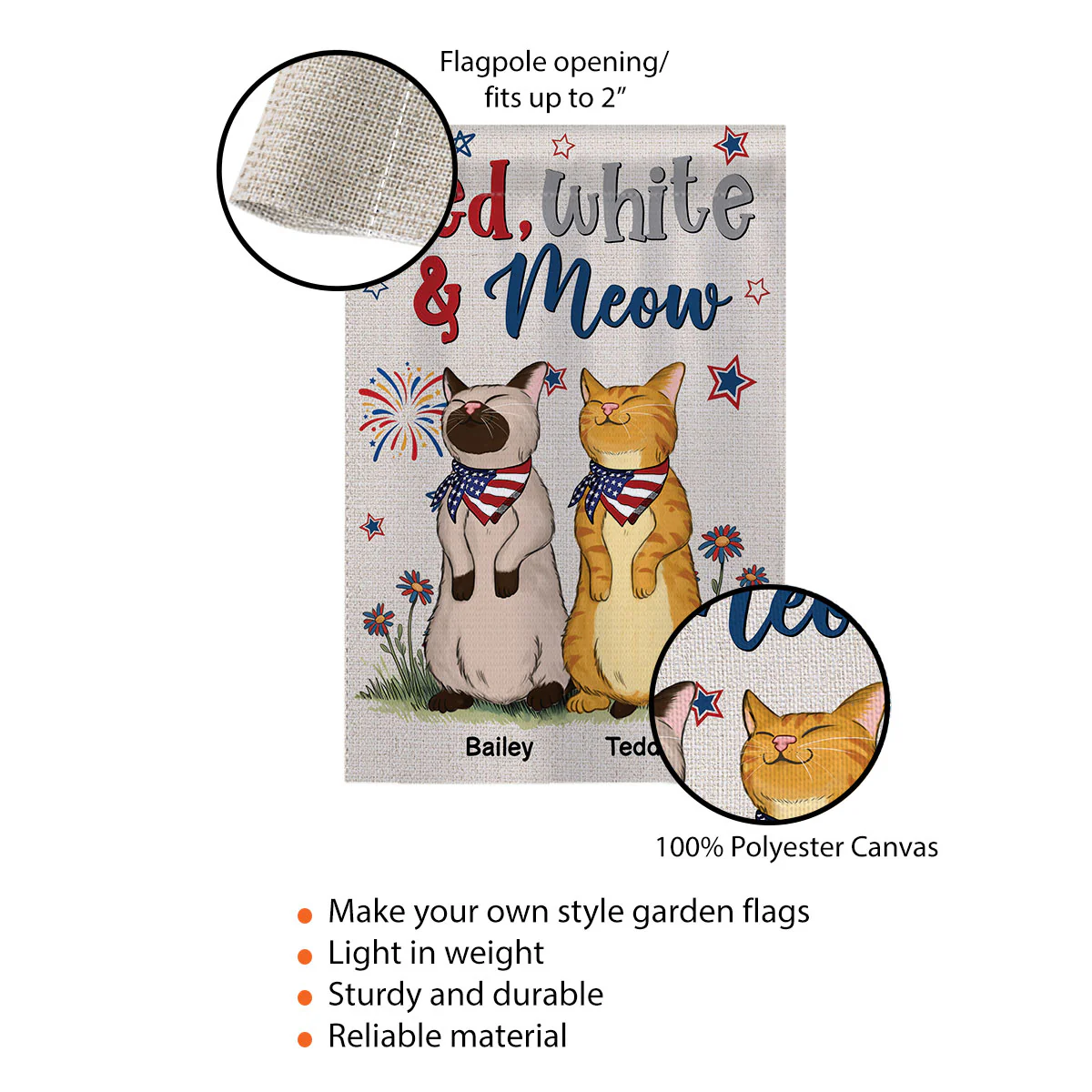 Welcome Red White & Meow Independence Day 4th Of July Decor Personalized Garden Flag - Image 5
