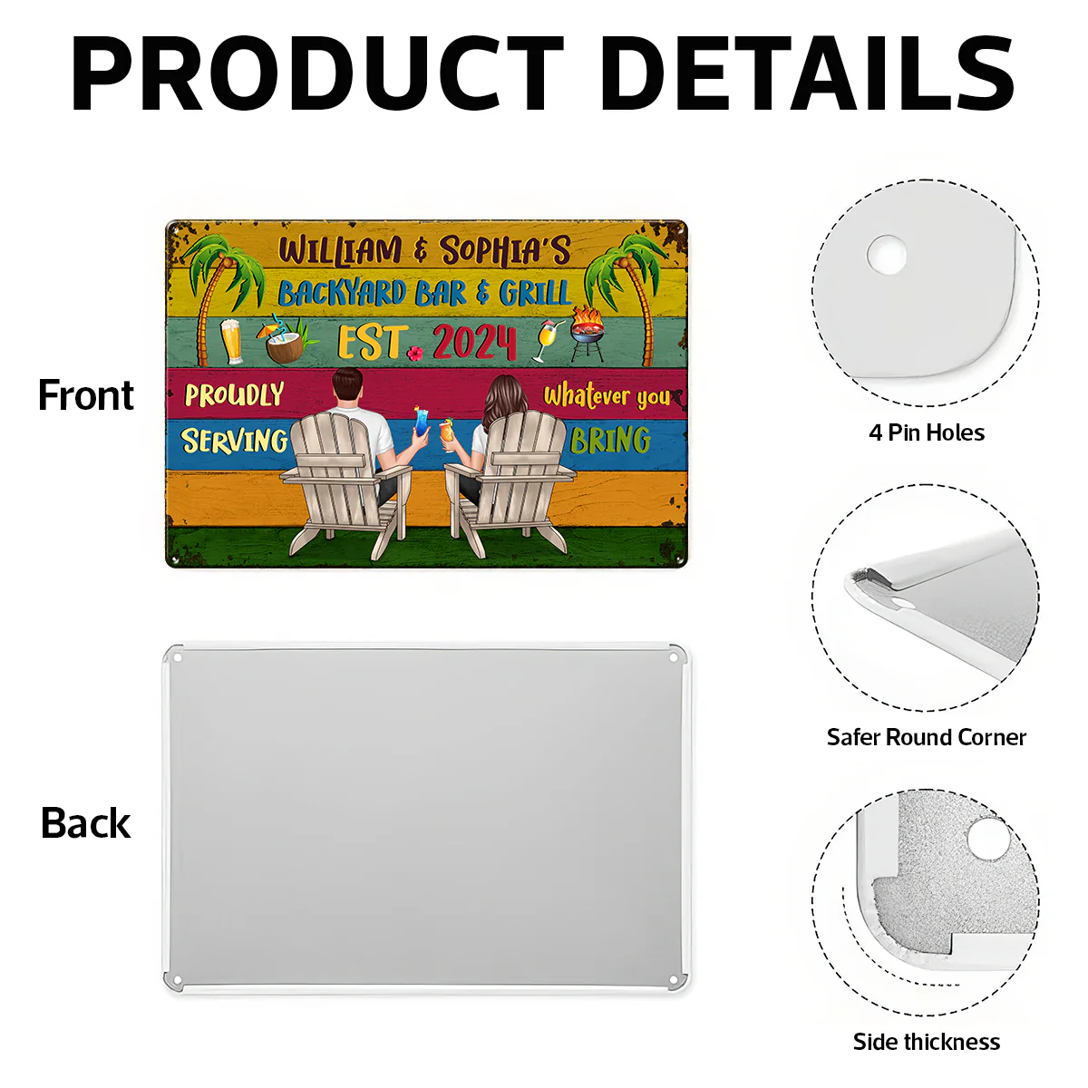 Welcome To Backyard Bar & Grill Back View Couple Personalized Metal Sign - Image 10