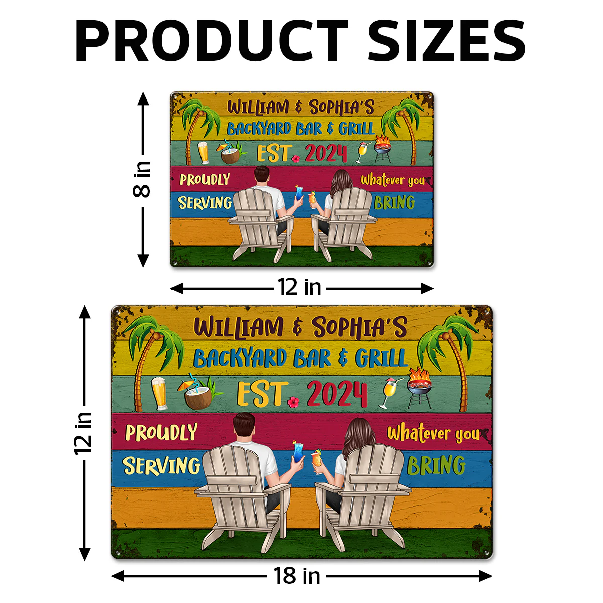 Welcome To Backyard Bar & Grill Back View Couple Personalized Metal Sign - Image 9