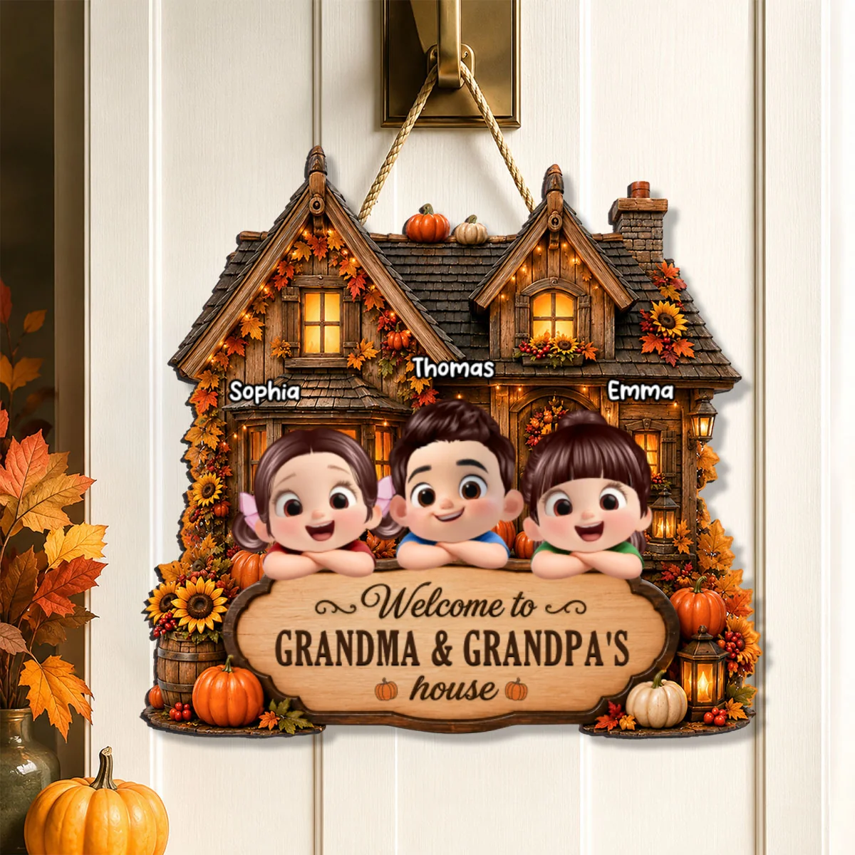 Welcome to Grandma Grandpa Fall Pumpkin House - Personalized Wooden Door Sign - Fall Thanksgiving Farmhouse Gift - Image 10
