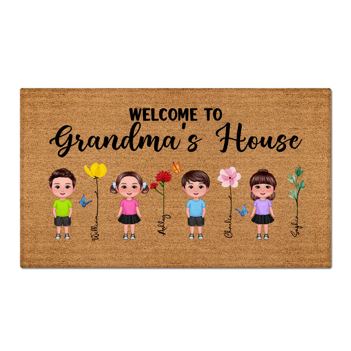 Welcome To Grandma Grandpa Grandparents House Grandkids Standing Watercolor Flowers Personalized Doormat - Image 2