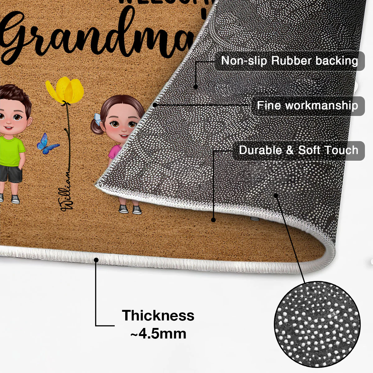 Welcome To Grandma Grandpa Grandparents House Grandkids Standing Watercolor Flowers Personalized Doormat - Image 4