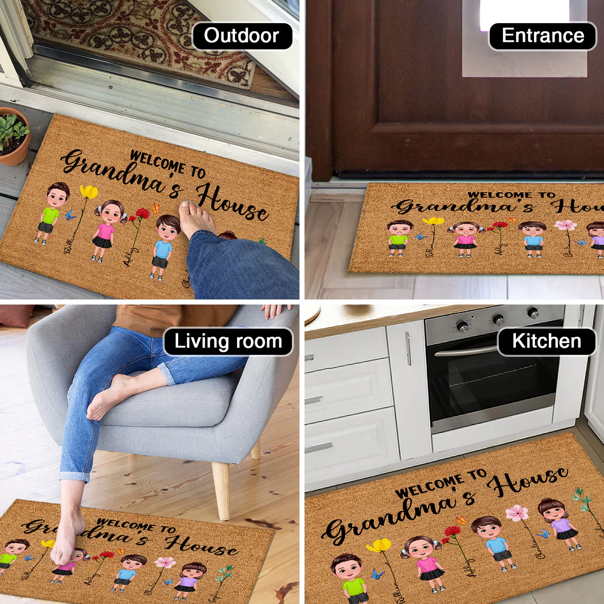 Welcome To Grandma Grandpa Grandparents House Grandkids Standing Watercolor Flowers Personalized Doormat - Image 5