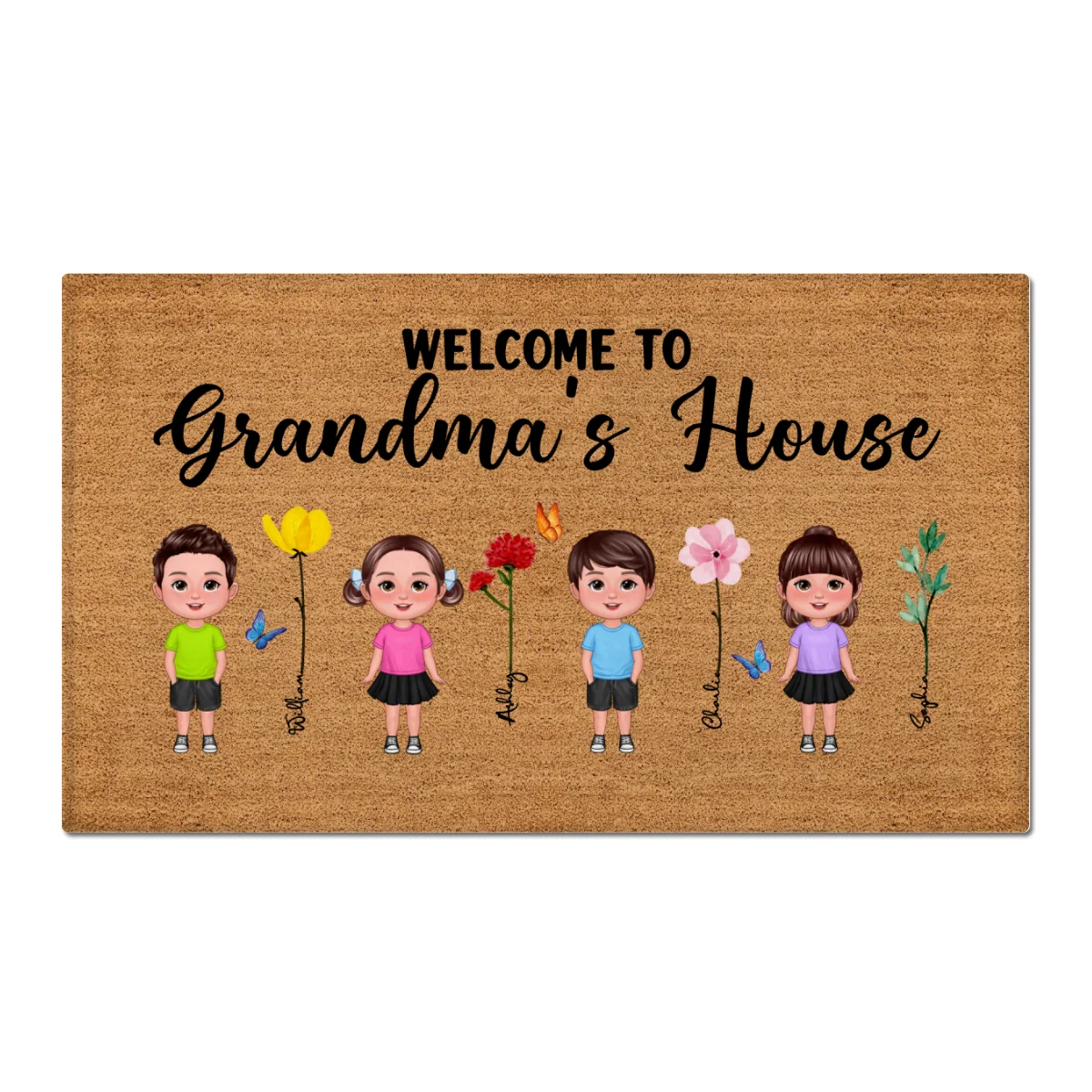 Welcome To Grandma Grandpa Grandparents House Grandkids Standing Watercolor Flowers Personalized Doormat - Image 8
