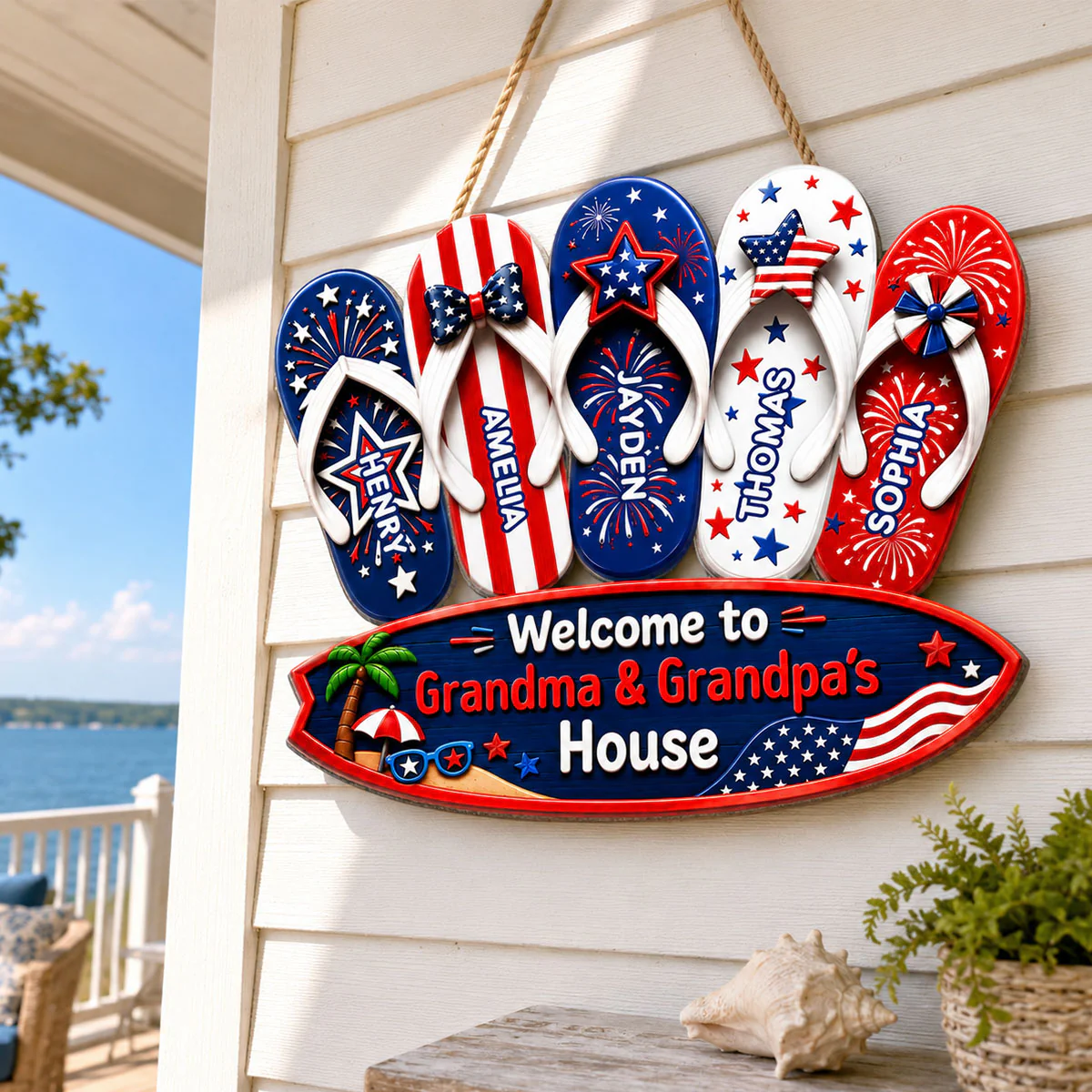 Welcome To Grandma Grandpa House Summer America 250th Anniversary - Personalized Wood Sign - Gift For Grandparents, 4th of July Decoration - Image 3