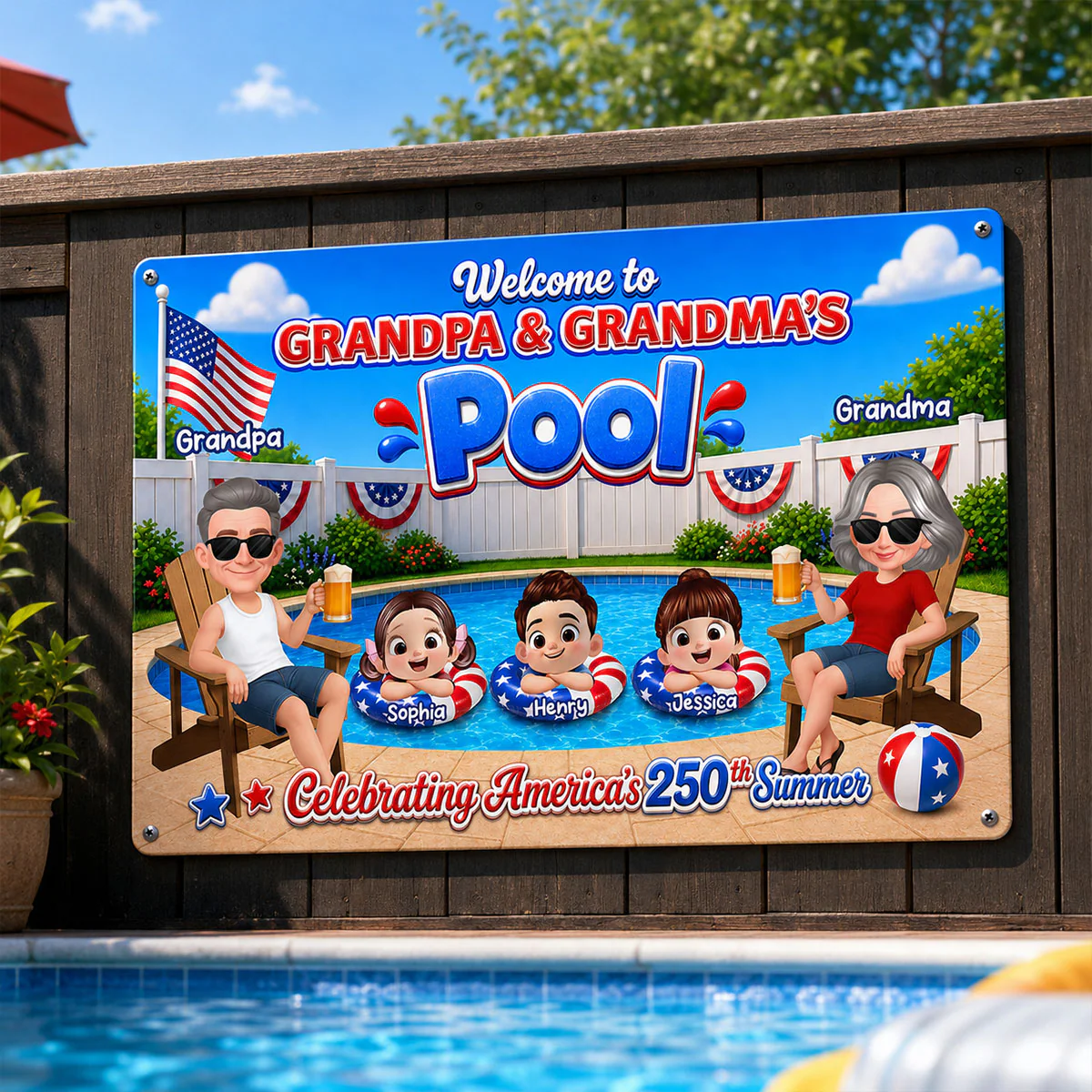 Welcome To Grandma Grandpa Pool America 250th Anniversary - Personalized Metal Sign - Gift For Grandparents, Summer Decoration - Image 11