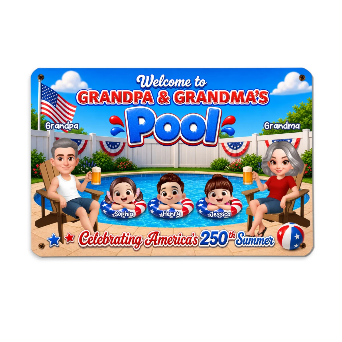 Welcome To Grandma Grandpa Pool America 250th Anniversary - Personalized Metal Sign - Gift For Grandparents, Summer Decoration - Image 13