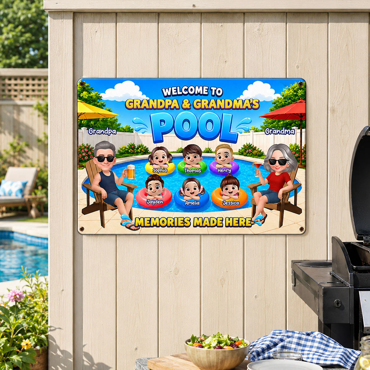 Welcome To Grandparents Pool Summer - Personalized Metal Sign - Gift For Grandparents, Summer Decoration - Image 6