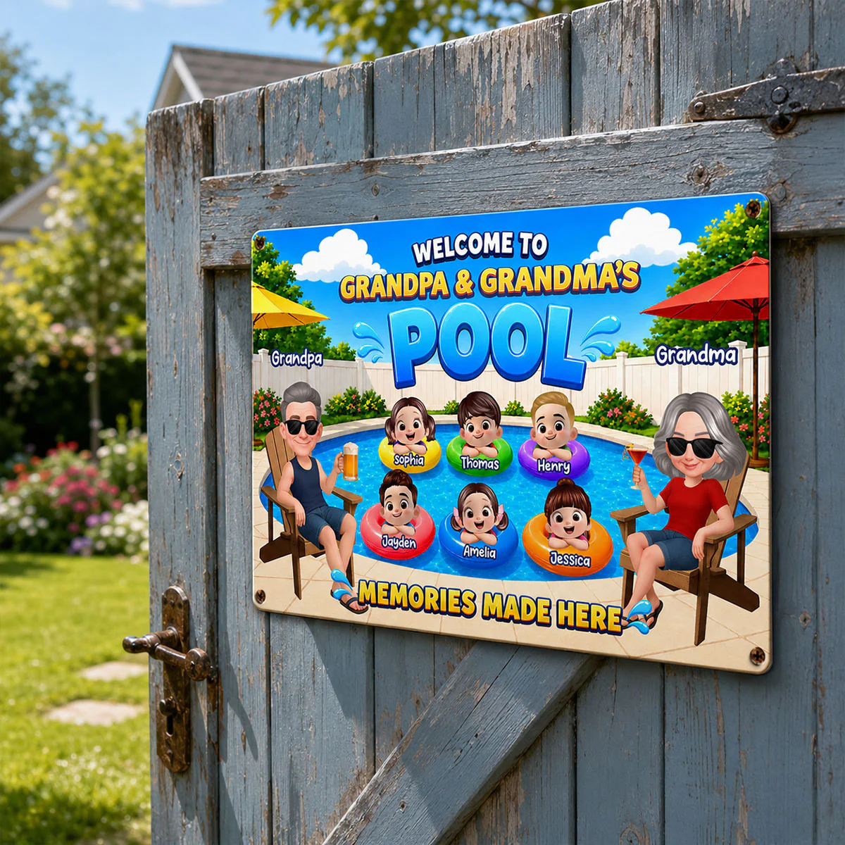 Welcome To Grandparents Pool Summer - Personalized Metal Sign - Gift For Grandparents, Summer Decoration - Image 8