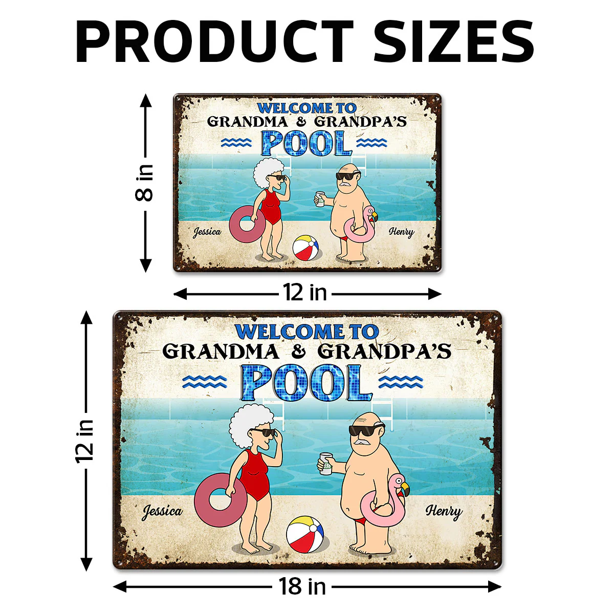 Welcome To Grandma Grandpa Pool, Funny Cartoon Personalized Metal Sign - Image 10