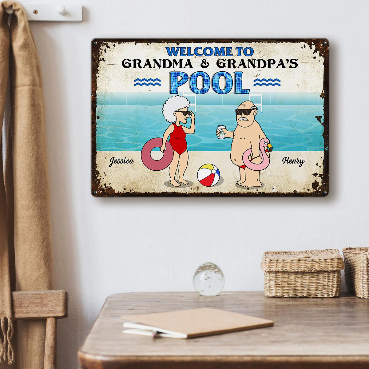 Welcome To Grandma Grandpa Pool, Funny Cartoon Personalized Metal Sign - Image 7