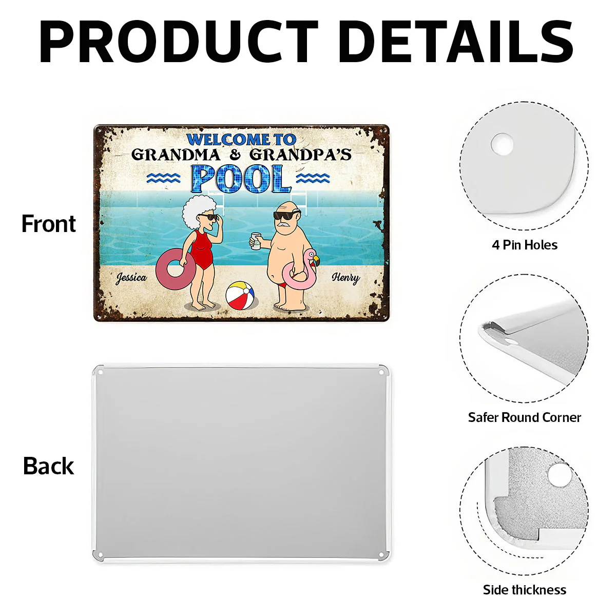 Welcome To Grandma Grandpa Pool, Funny Cartoon Personalized Metal Sign - Image 8