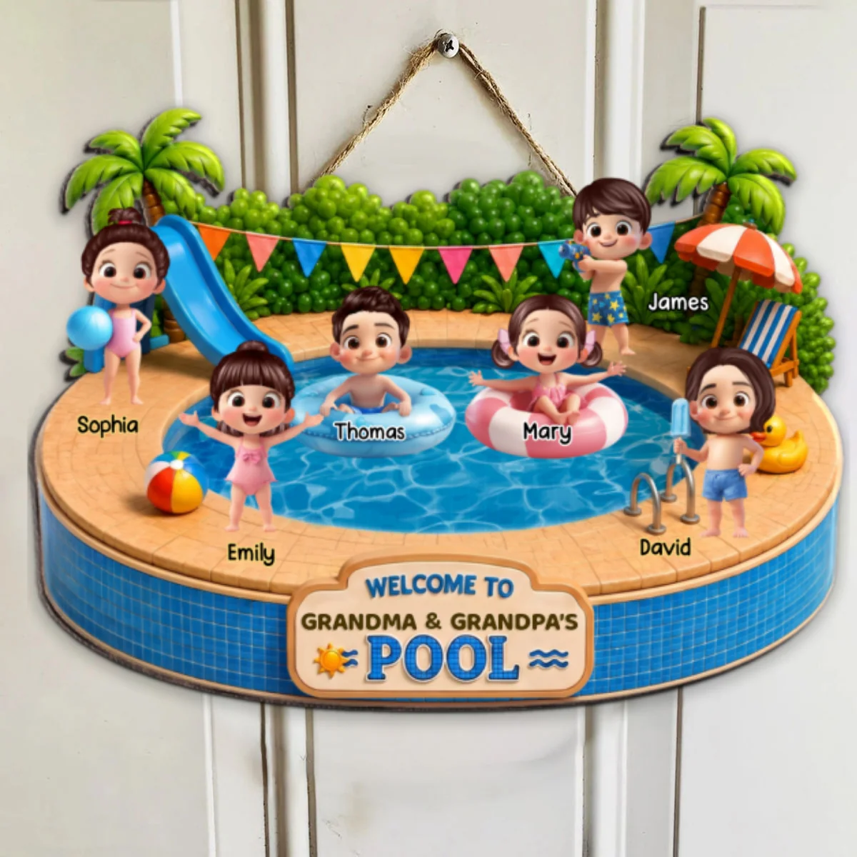 Welcome To Grandma Grandpa Pool Playful Kids 2D Flat - Personalized Wood Sign - Image 10