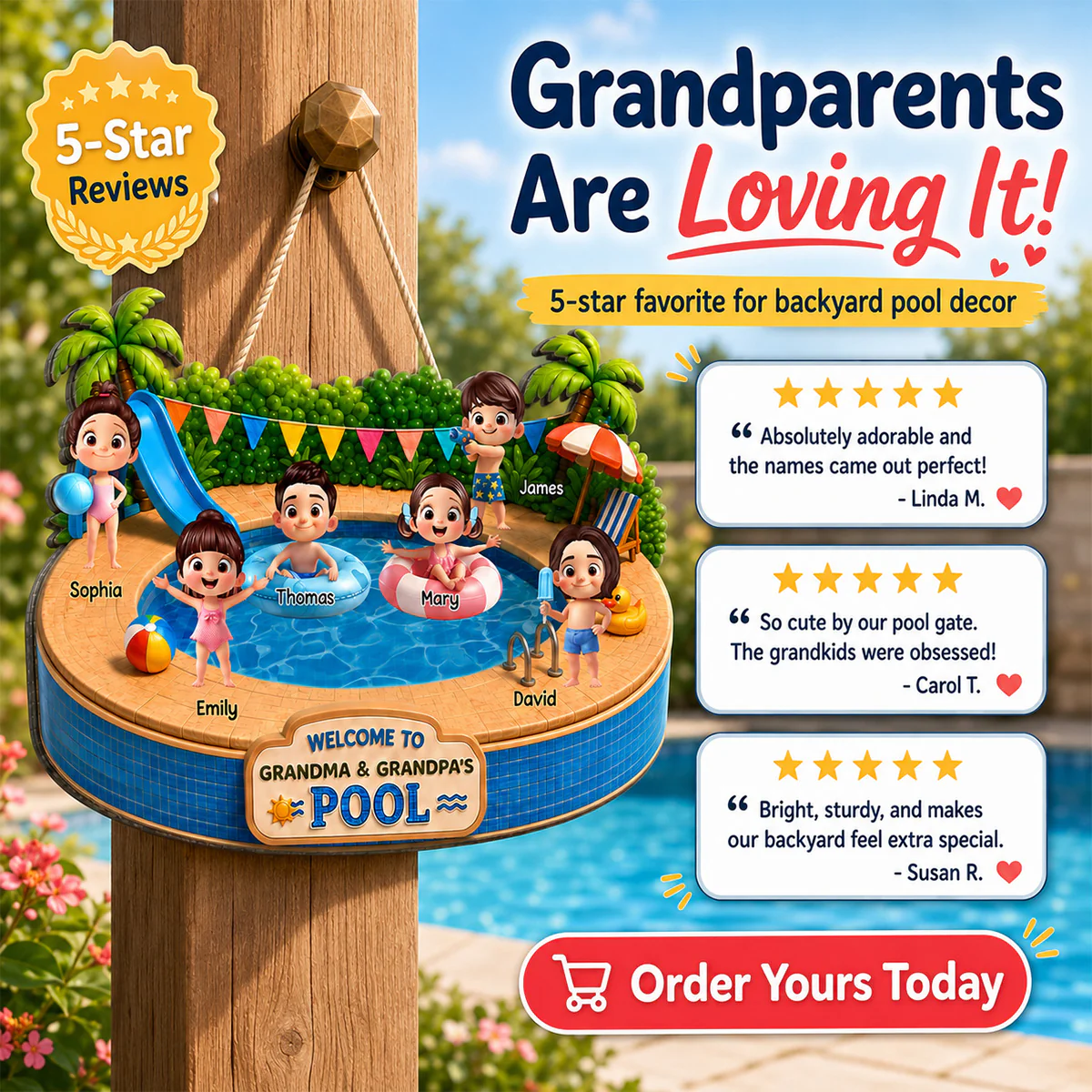 Welcome To Grandma Grandpa Pool Playful Kids 2D Flat - Personalized Wood Sign - Image 8