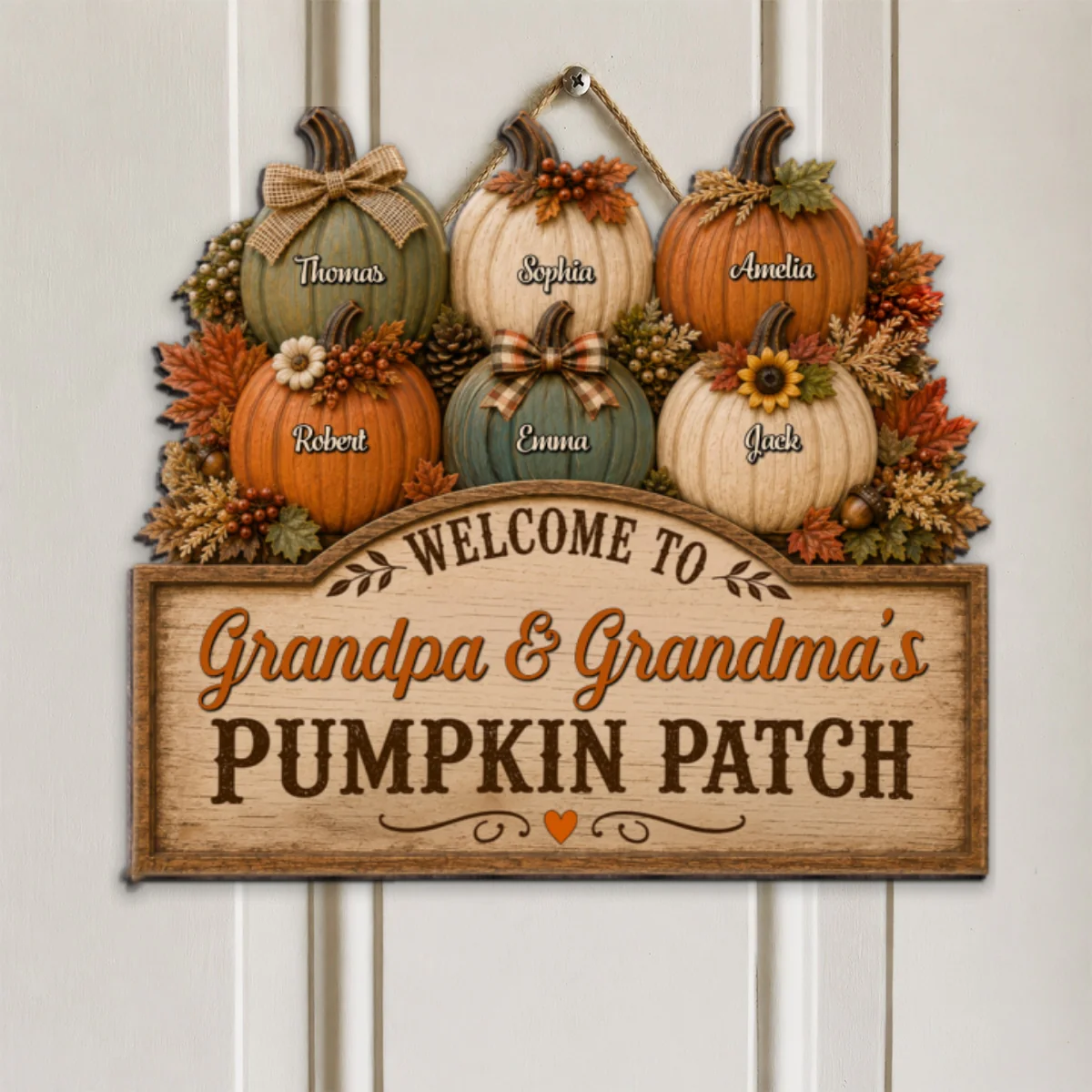 Welcome To Grandma Grandpa Pumpkin Patch 2D Flat - Personalized Door Hanger - Image 10