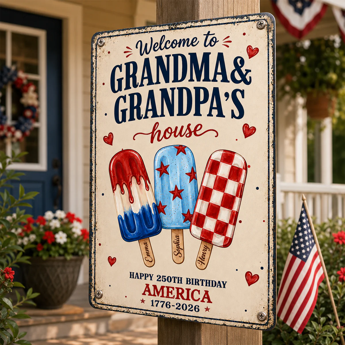 Welcome to Grandma Grandpa's House, 250th Anniversary - Personalized Metal Sign - Summer Decor - Image 3