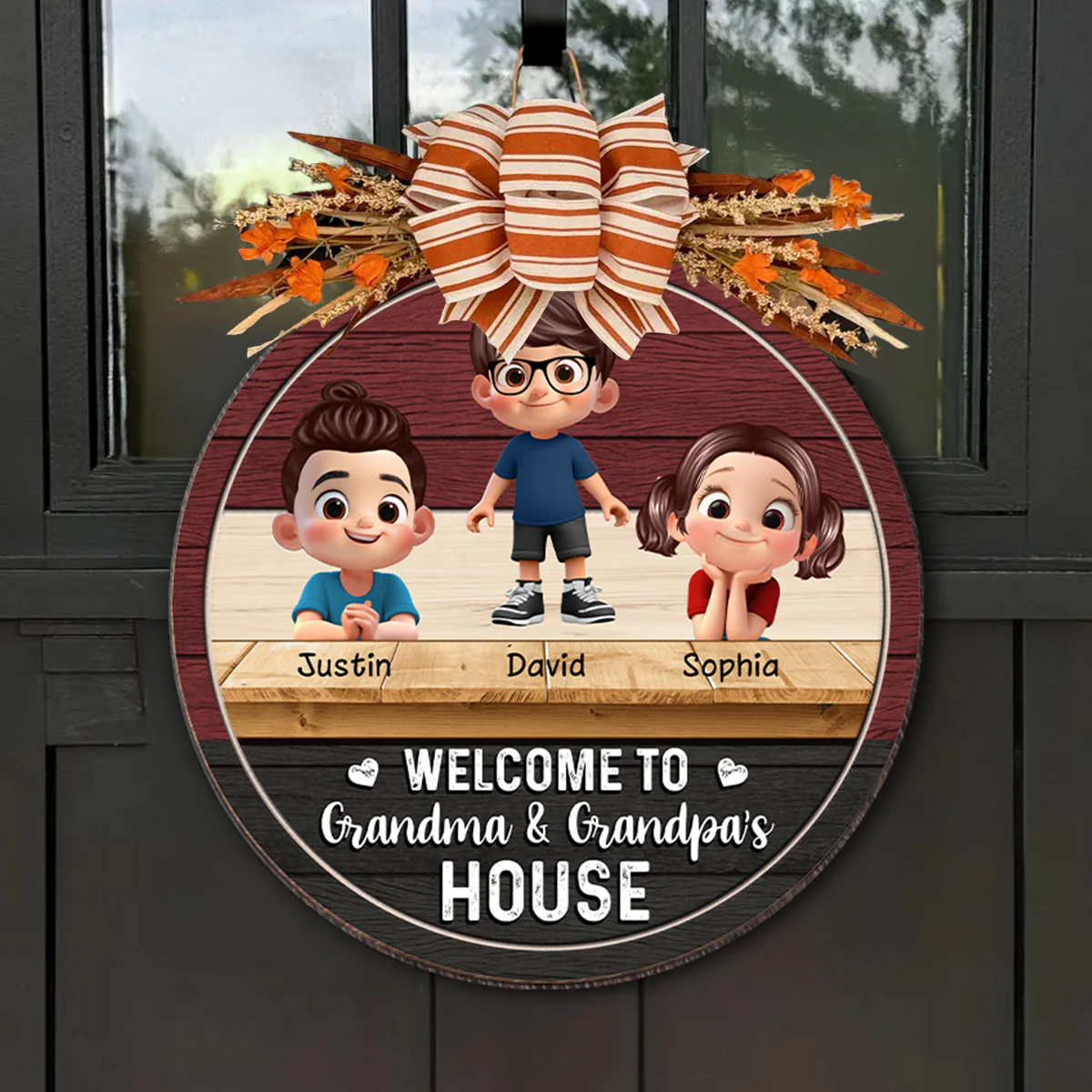 Welcome to Grandma & Grandpa's House Personalized Wooden Door Sign, Fall Decor for Grandparents - Image 2