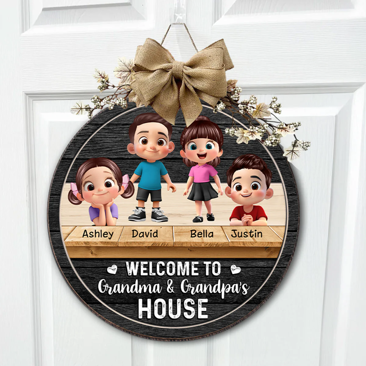 Welcome to Grandma & Grandpa's House Personalized Wooden Door Sign, Fall Decor for Grandparents - Image 3