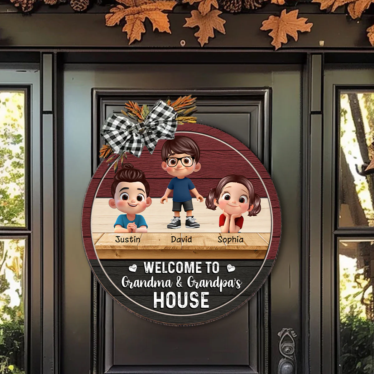Welcome to Grandma & Grandpa's House Personalized Wooden Door Sign, Fall Decor for Grandparents - Image 4