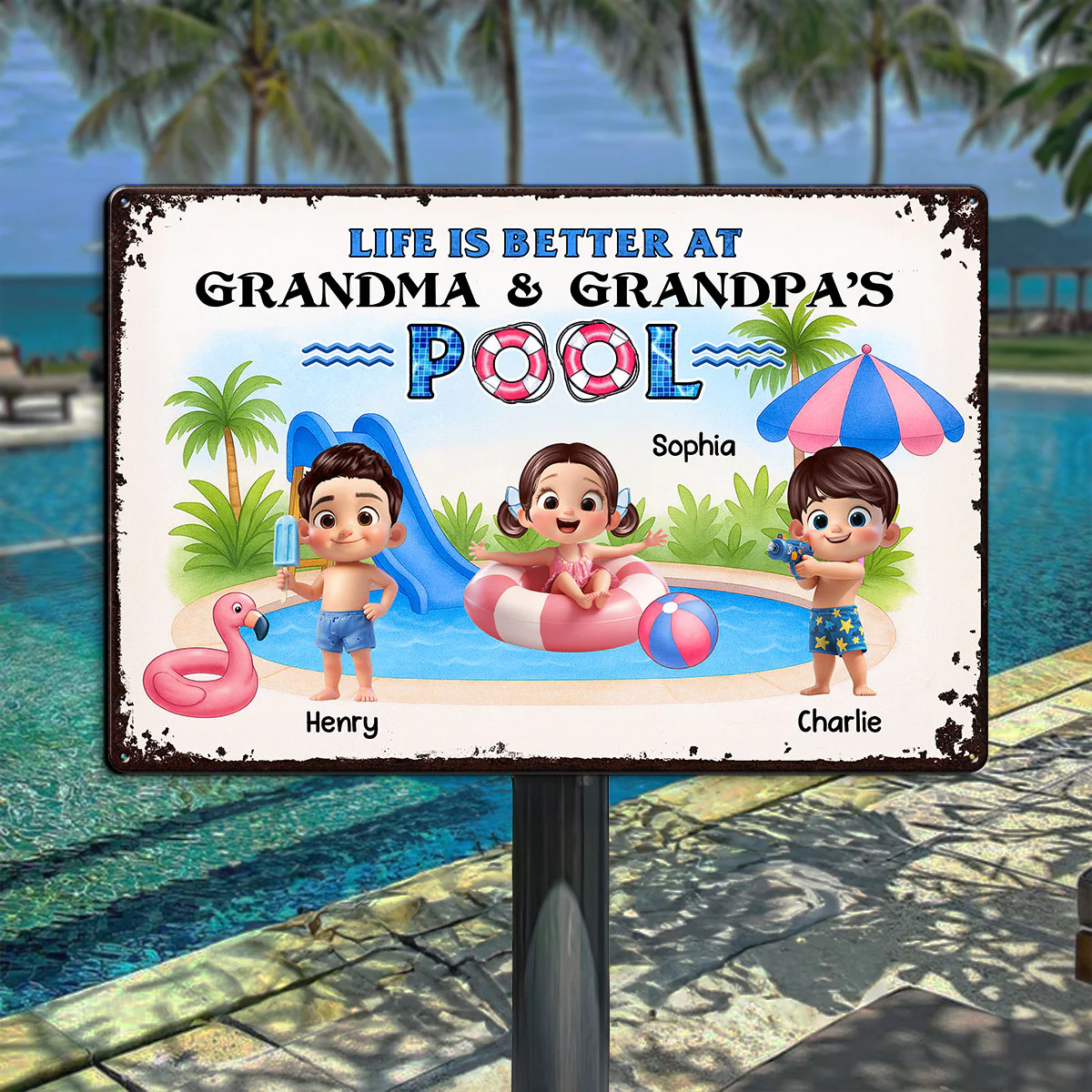 Welcome to Grandma & Grandpa's Pool, Memories are Made Here Personalized Metal Sign, Grandkids Welcome Sign - Image 3