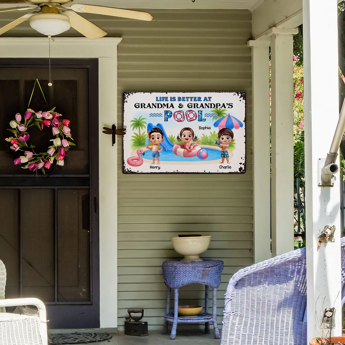 Welcome to Grandma & Grandpa's Pool, Memories are Made Here Personalized Metal Sign, Grandkids Welcome Sign - Image 6