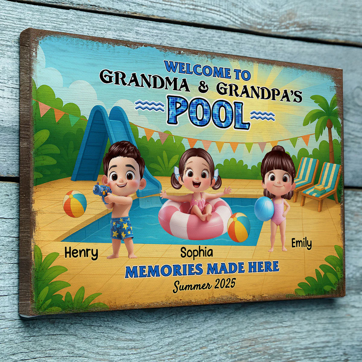 Welcome to Grandma & Grandpa's Pool Personalized Canvas Print, Entryway Front Porch Pool Patio Decor - Image 2