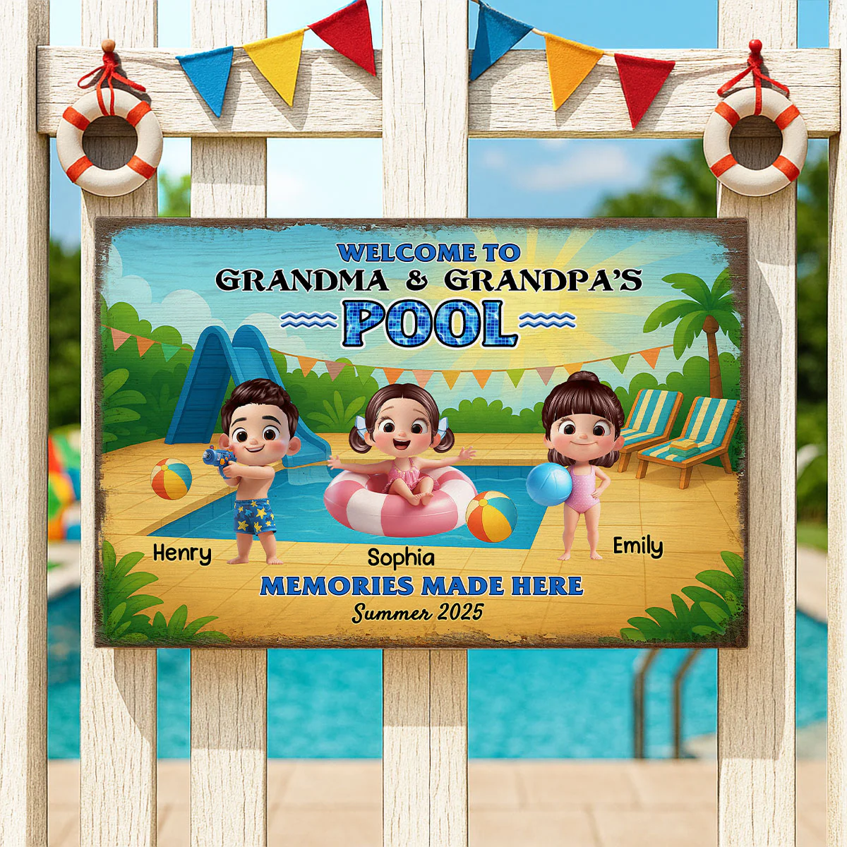 Welcome to Grandma & Grandpa's Pool Personalized Canvas Print, Entryway Front Porch Pool Patio Decor - Image 3
