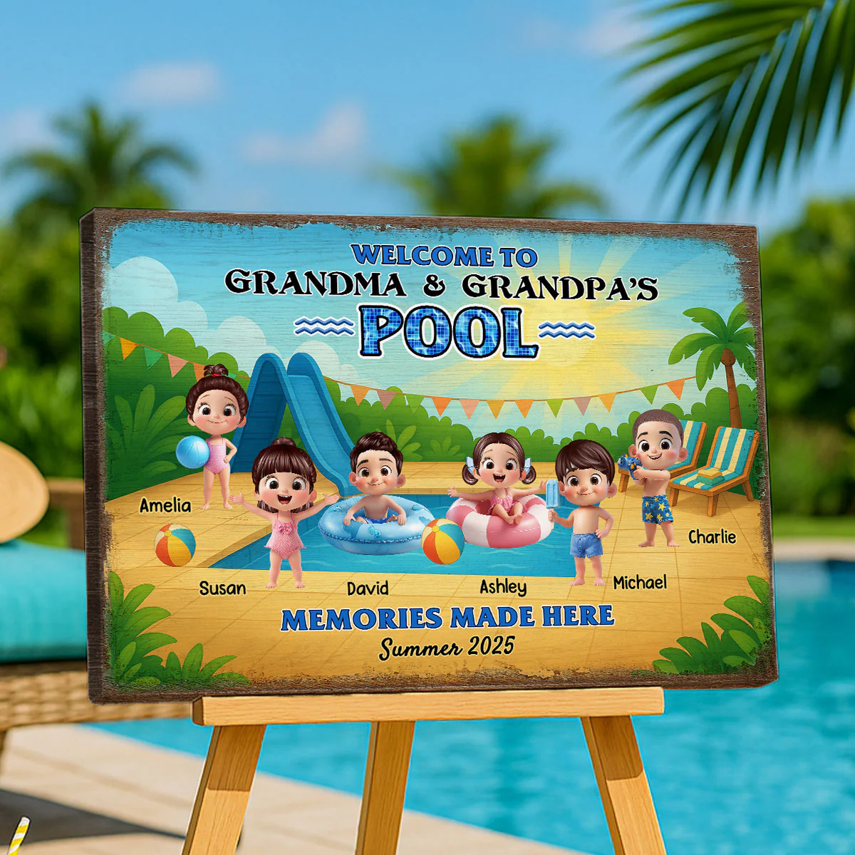 Welcome to Grandma & Grandpa's Pool Personalized Canvas Print, Entryway Front Porch Pool Patio Decor - Image 4
