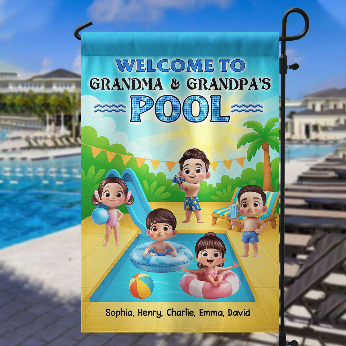 Welcome to Grandma Grandpa's Pool Personalized Garden Flag, Summer Grandkids Welcome Flag - Image 3