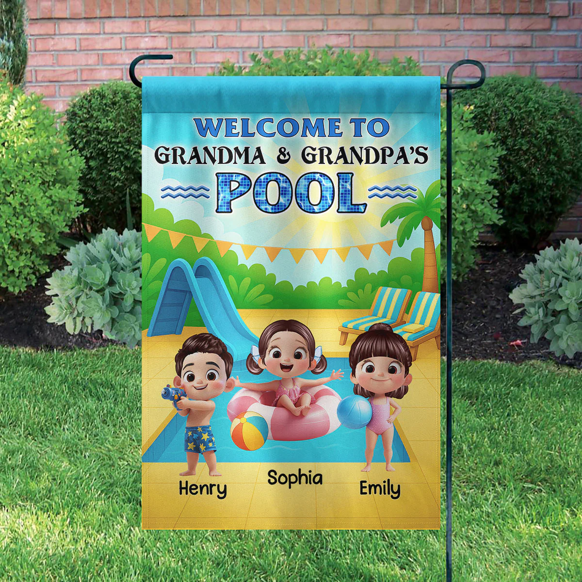Welcome to Grandma Grandpa's Pool Personalized Garden Flag, Summer Grandkids Welcome Flag - Image 5