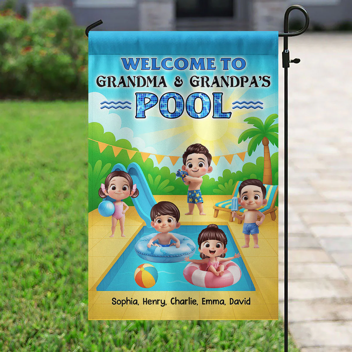 Welcome to Grandma Grandpa's Pool Personalized Garden Flag, Summer Grandkids Welcome Flag - Image 6