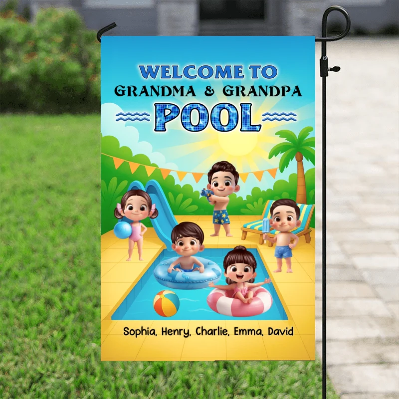 Welcome to Grandma Grandpa's Pool Personalized Garden Flag, Summer Grandkids Welcome Flag - Image 7