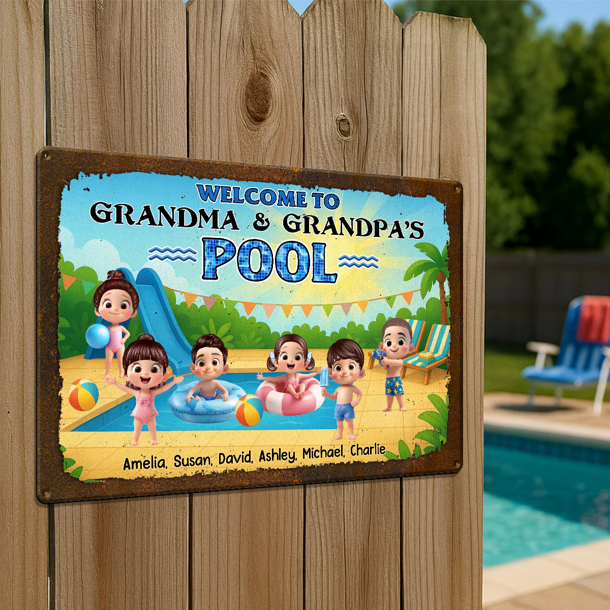 Welcome to Grandma & Grandpa's Pool Personalized Metal Sign - Image 3