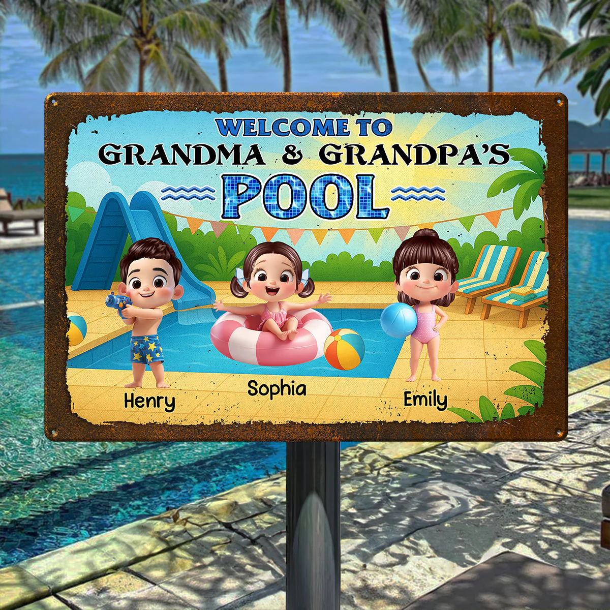 Welcome to Grandma & Grandpa's Pool Personalized Metal Sign - Image 4