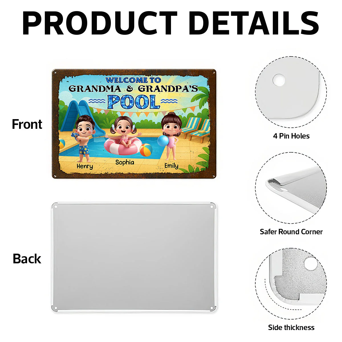 Welcome to Grandma & Grandpa's Pool Personalized Metal Sign, Grandchildren Welcome Sign - Image 8