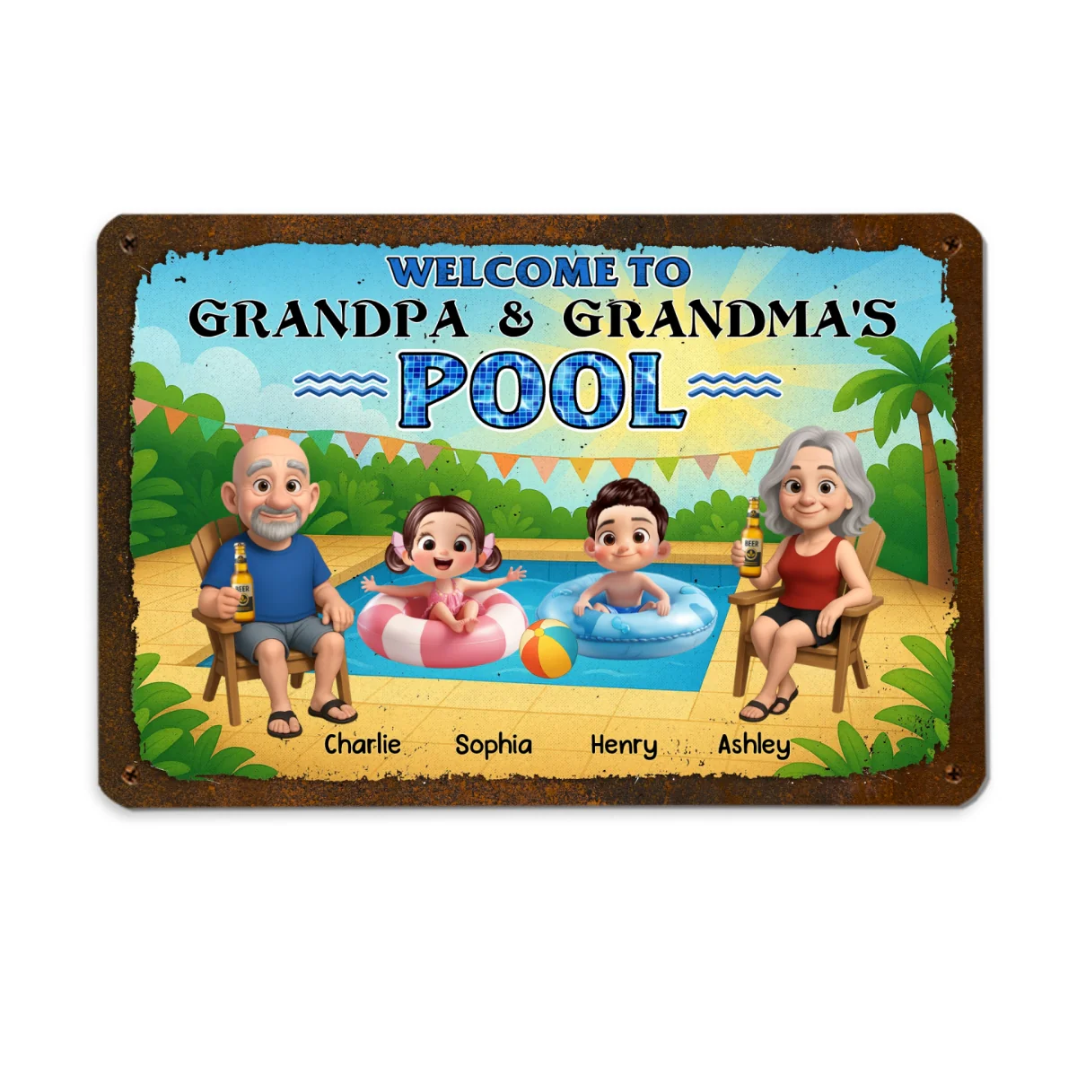 Welcome to Grandma & Grandpa's Pool Personalized Metal Sign, Grandparents Hosting Grandkids Summer Sign - Image 10