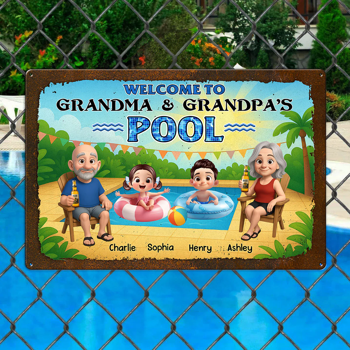 Welcome to Grandma & Grandpa's Pool Personalized Metal Sign, Grandparents Hosting Grandkids Summer Sign - Image 3
